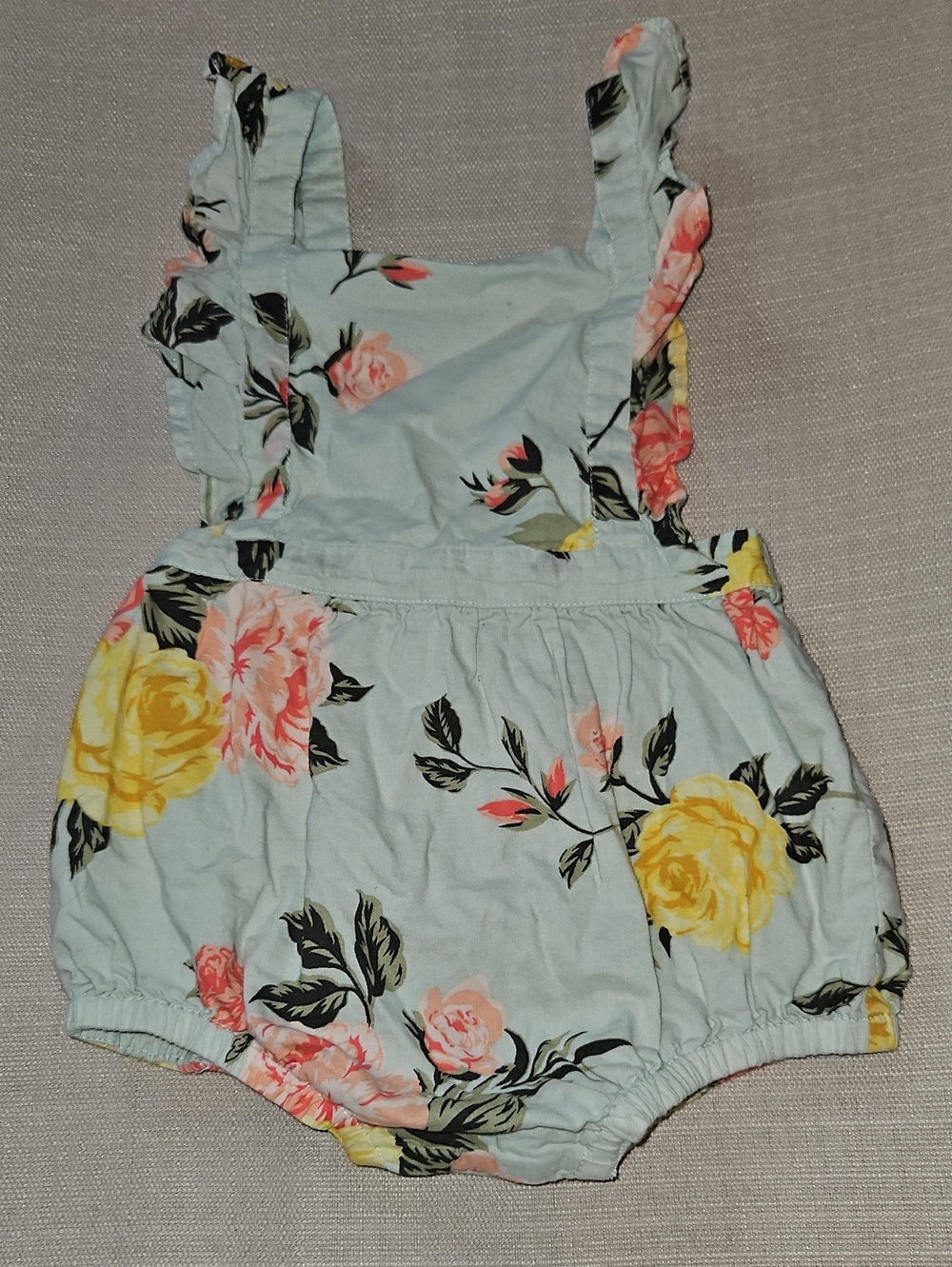 Old Navy Floral Romper in Light Blue with Yellow & Pink Blooms